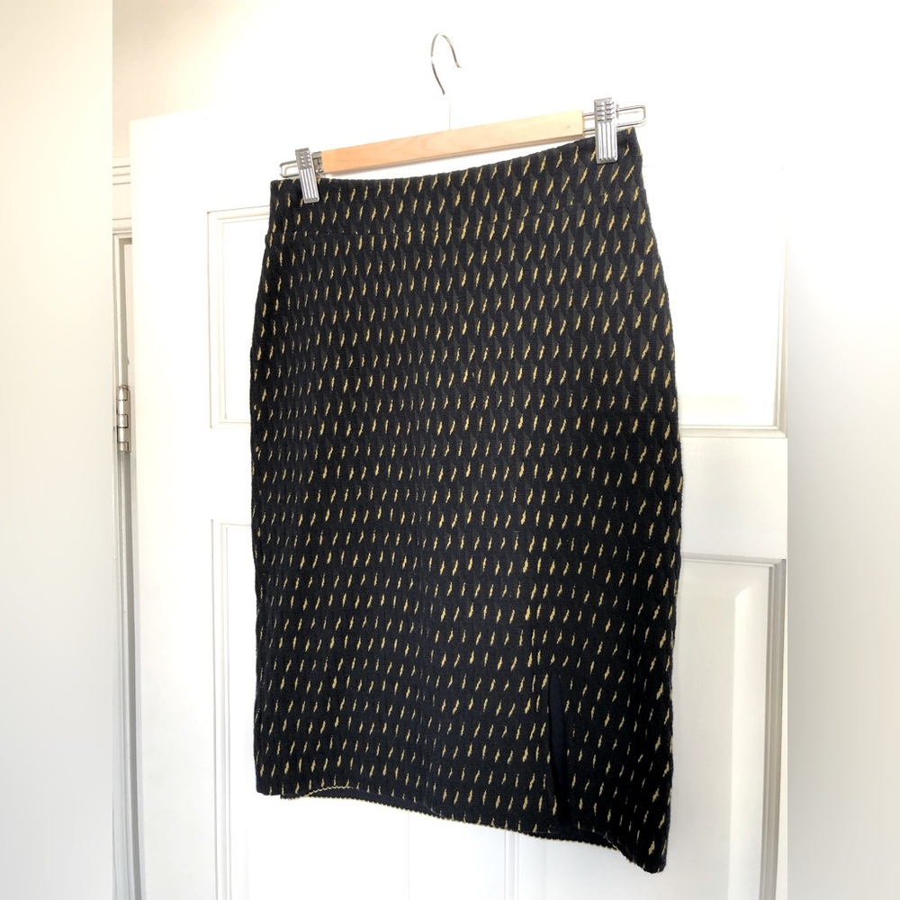 Anthropologie Maeve Hannon Textured Stretch Sweater Pencil Skirt Navy Blue